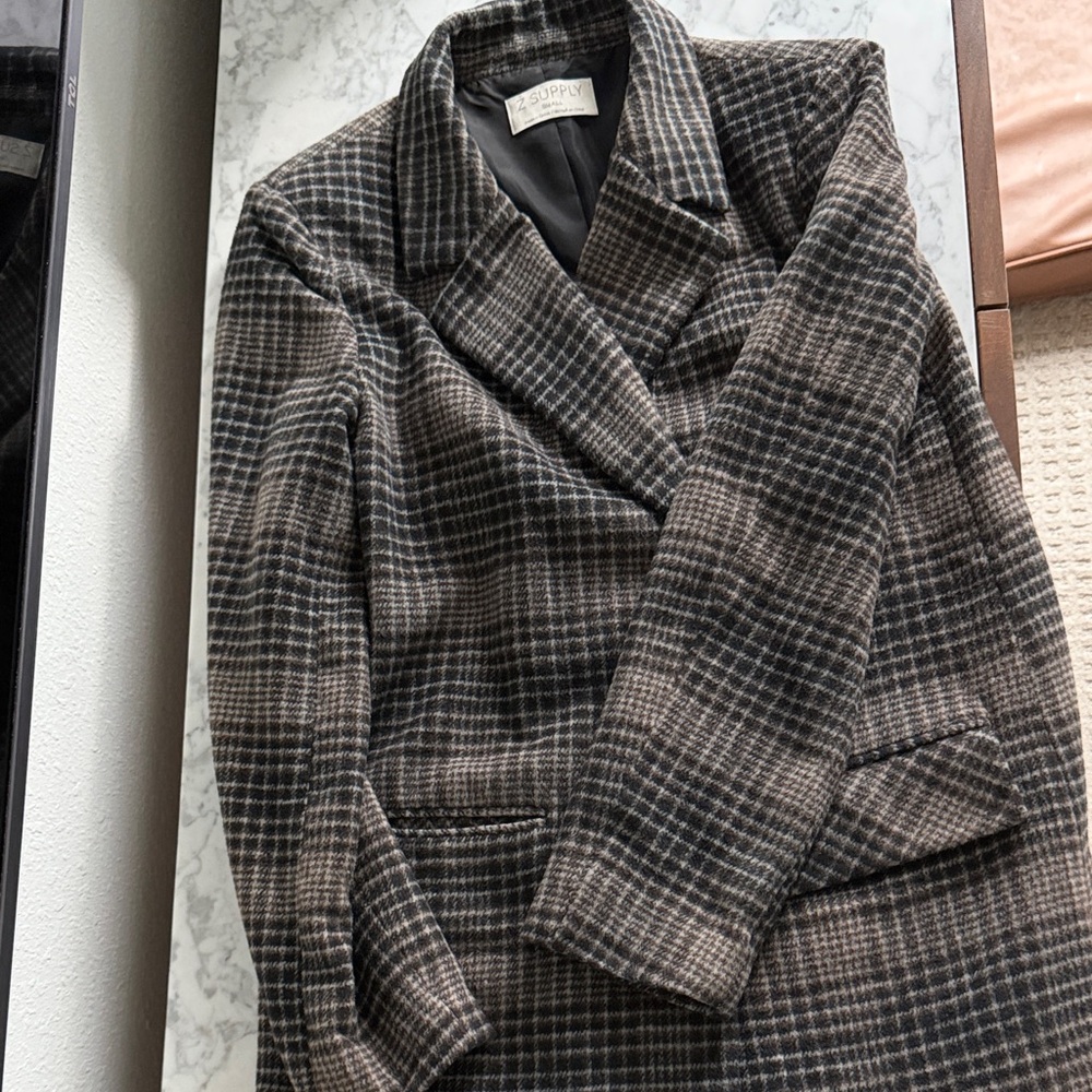 Z Supply Plaid Blazer in Black and Brown